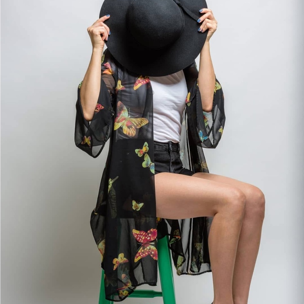 🦋Butterfly Print Sheer Black kimono